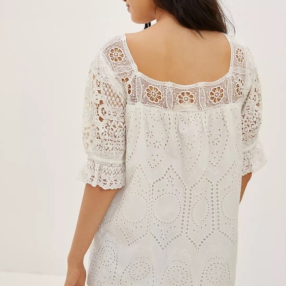 Anthropologie White Blouse with Yellow Floral Embroidery - Picture 2 of 11